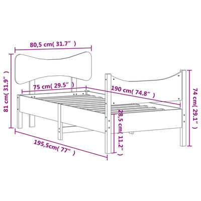 vidaXL Cama sem colchão 75x190 cm madeira de pinho maciça castanho-mel