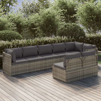 vidaXL 8 pcs conjunto lounge de jardim c/ almofadões vime PE cinzento