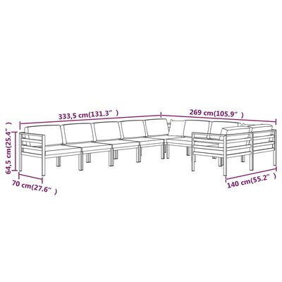 vidaXL 9 pcs conjunto lounge jardim com almofadões alumínio antracite