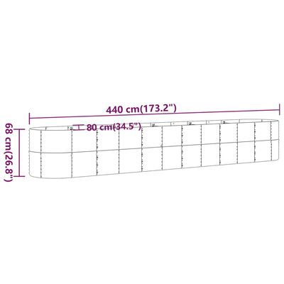 vidaXL Canteiro elevado jardim 440x80x68 cm aço revestido a pó verde