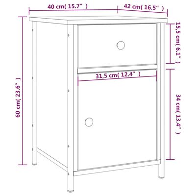 vidaXL Mesa de cabeceira 40x42x60 cm derivados madeira cinzento sonoma