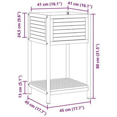 vidaXL Vaso/floreira jardim c/ prateleira 45x45x80cm acácia maciça/aço