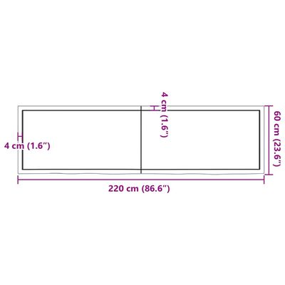 vidaXL Tampo de mesa 220x60x(2-6) cm carvalho tratado castanho-escuro