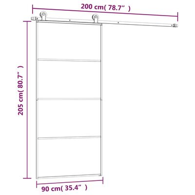 vidaXL Porta deslizante c/ conj. ferragens 90x205cm vidro ESG/alumínio