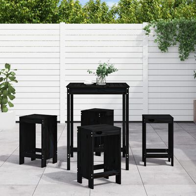 vidaXL 5 pcs conjunto de bar para jardim pinho maciço preto