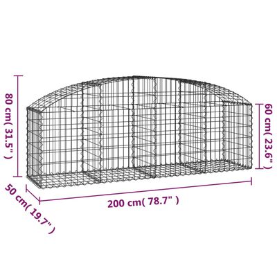 vidaXL Cesto gabião arqueado 200x50x60/80 cm ferro galvanizado