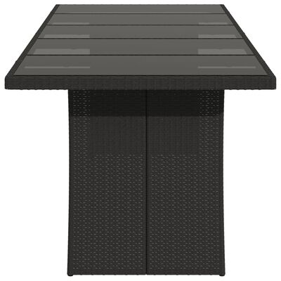 vidaXL Mesa de jardim com tampo de vidro 240x90x75 cm vime PE preto