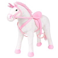 vidaXL Brinquedo de montar unicórnio peluche branco e rosa XXL