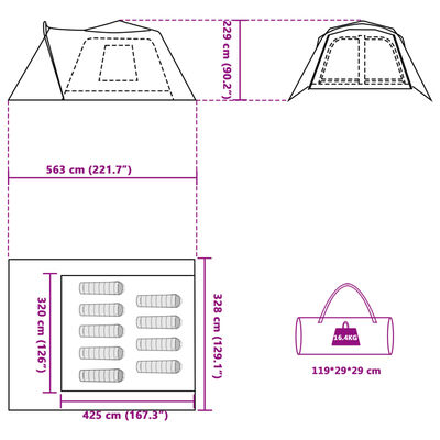 vidaXL Tenda familiar c/ alpendre 9 p. libertação rápida cinza/laranja