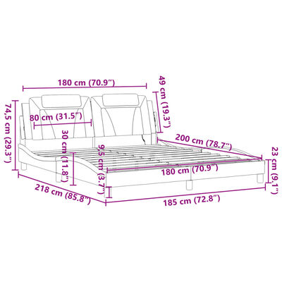 vidaXL Estrutura cama c/ luz LED 180x200 cm couro artif. preto/branco