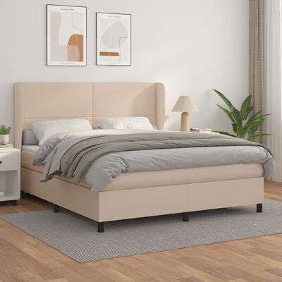 vidaXL Cama com molas/colchão 180x200 cm couro artificial cappuccino