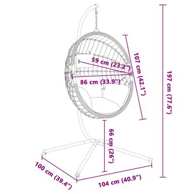 vidaXL Cadeira em forma de ovo suspensa com suporte vime/aço bege