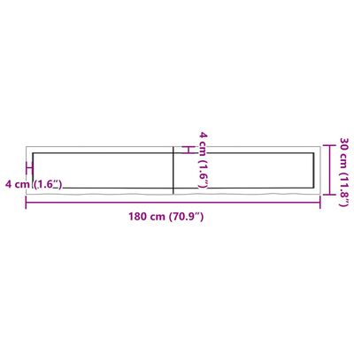 vidaXL Bancada p/ casa de banho 180x30x(2-6)madeira maciça não tratada