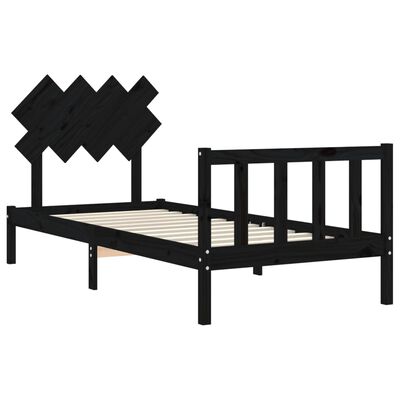 vidaXL Estrutura de cama com cabeceira 90x200 cm madeira maciça preto