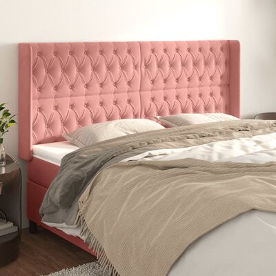 vidaXL Cabeceira cama c/ abas veludo 203x16x118/128 cm rosa