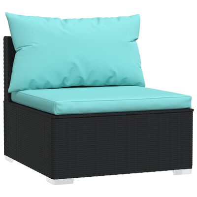 vidaXL 9 pcs conjunto lounge de jardim c/ almofadões vime PE preto