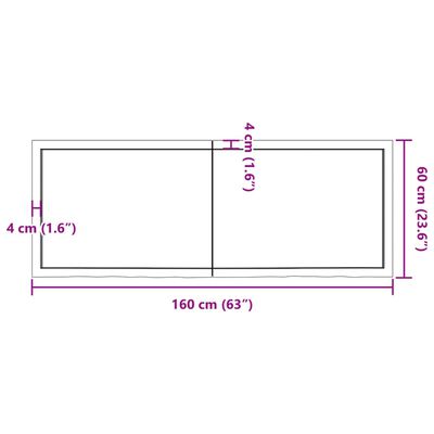 vidaXL Bancada p/ WC 160x60x(2-6) cm madeira maciça tratada castanho