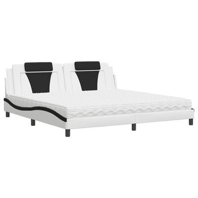 vidaXL Cama com colchão 200x200 cm couro artificial preto e branco