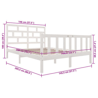 vidaXL Estrutura de cama 140x200 cm madeira de pinho maciça branco