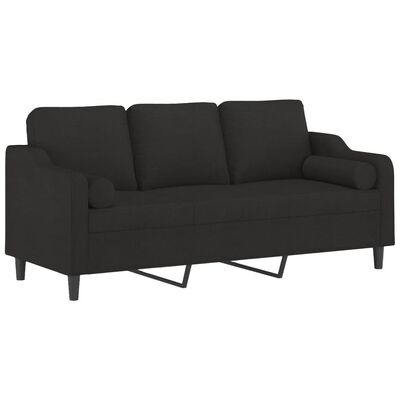 vidaXL Sofá 3 lugares + almofadas decorativas 180 cm tecido preto