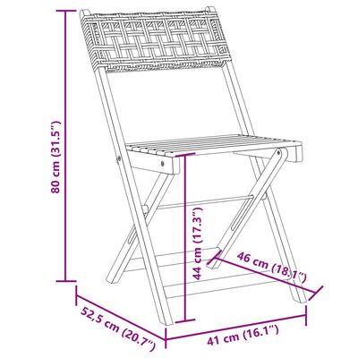 vidaXL 3 pcs conjunto de bistrô vime PE e madeira maciça cinzento