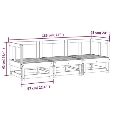 vidaXL 3 pcs conjunto lounge de jardim madeira de pinho maciça preto