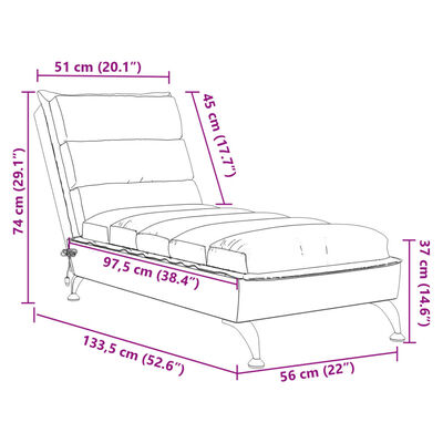 vidaXL Chaise lounge massagem c/ almofadões tecido cinza-acastanhado