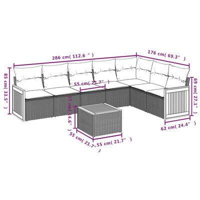 vidaXL 8 pcs conjunto sofás de jardim com almofadões vime PE preto