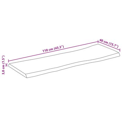 vidaXL Tampo de mesa retangular borda viva 110x40x3,8 cm acácia maciça