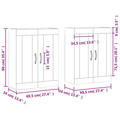 vidaXL Móveis de parede 2 pcs derivados de madeira cinzento cimento