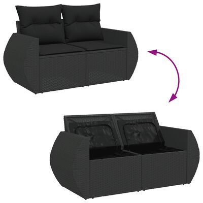 vidaXL 6 pcs conjunto sofás de jardim c/ almofadões vime PE preto