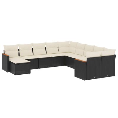 vidaXL 11 pcs conjunto sofás de jardim c/ almofadões vime PE preto