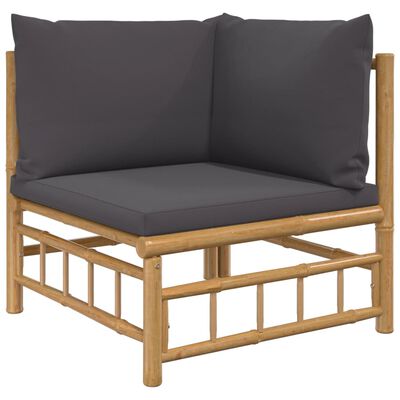 vidaXL 5 pcs conjunto lounge jardim bambu c/ almofadões cinza-escuro