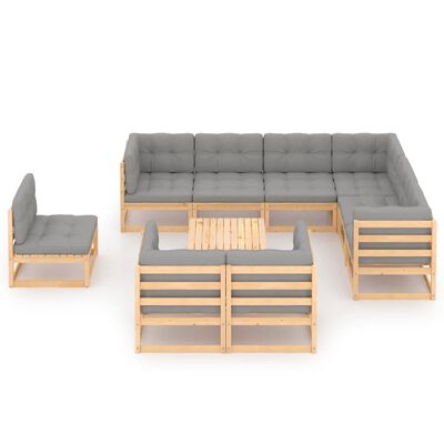 vidaXL 10 pcs conjunto lounge de jardim c/ almofadões pinho maciço