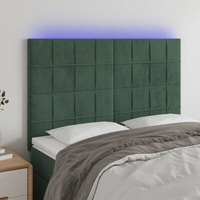 vidaXL Cabeceira de cama c/ LED veludo 144x5x118/128 cm verde-escuro