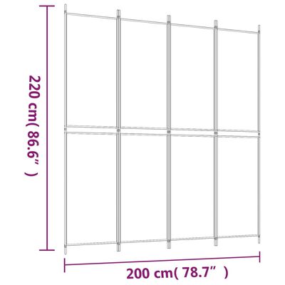 vidaXL Divisória/biombo com 4 painéis 200x220 cm tecido branco