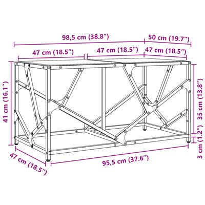 vidaXL Mesa de centro c/ topo em vidro transparente 98,5x50x41 cm aço