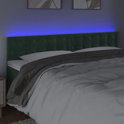 vidaXL Cabeceira de cama c/luzes LED veludo 180x5x78/88cm verde-escuro