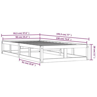 vidaXL Estrutura de cama solteiro 90x190 cm madeira maciça