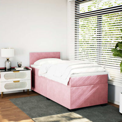 vidaXL Cama com molas/colchão 100x200 cm veludo rosa