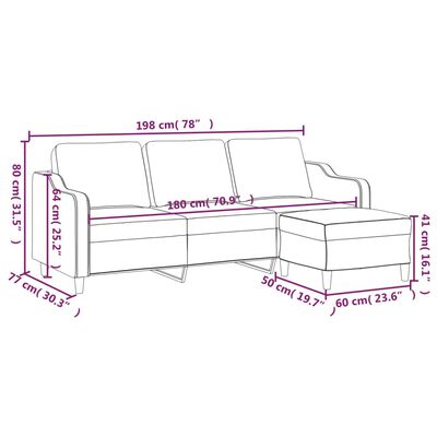 vidaXL Sofá de 3 lugares com apoio de pés 180 cm tecido cinza-escuro