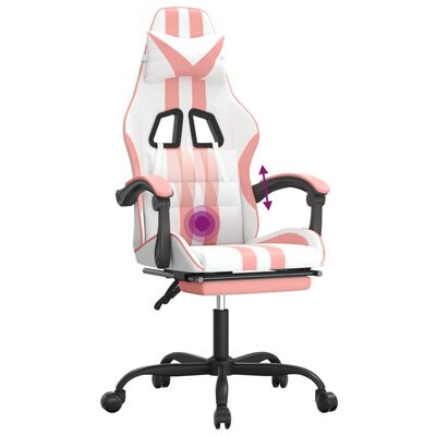 vidaXL Cadeira gaming giratória c/ apoio pés couro artif. branco/rosa