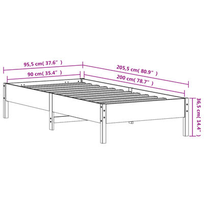 vidaXL Cama sem colchão 90x200 cm madeira de pinho maciça branco