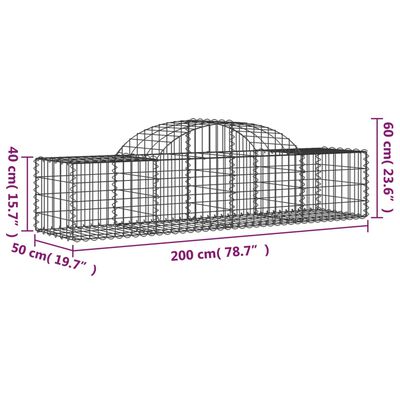 vidaXL Cestos gabião arqueados 5 pcs 200x50x40/60 cm ferro galvanizado