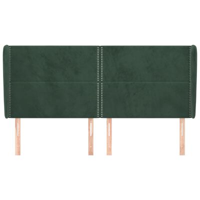 vidaXL Cabeceira cama c/ abas veludo 203x23x118/128 cm verde-escuro