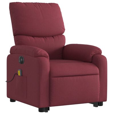 vidaXL Poltrona elevatória de massagens elétrica tecido vermelho tinto