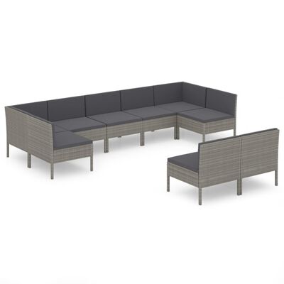 vidaXL 9 pcs conjunto lounge de jardim c/ almofadões vime PE cinzento