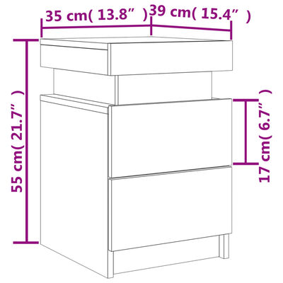 vidaXL Mesa de cabeceira com luzes LED 35x39x55 cm preto