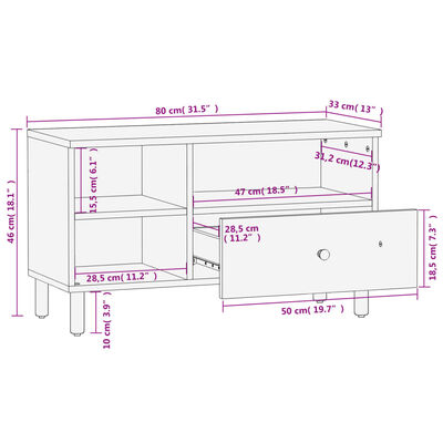 vidaXL Móvel de TV 80x33x46 cm madeira de mangueira maciça preto