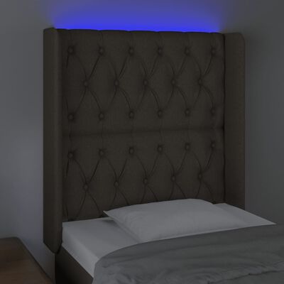 vidaXL Cabeceira cama c/ LED tecido 83x16x118/128 cm cinza-acastanhado